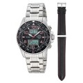 Funk Quarz Herren Super Power World Timer MTGA-10920-22M  SET mit Lederband