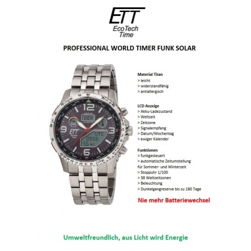 Funk Solar Drive World Timer Funkuhren Titan Professional EGT-11573-21L Herren - Solar